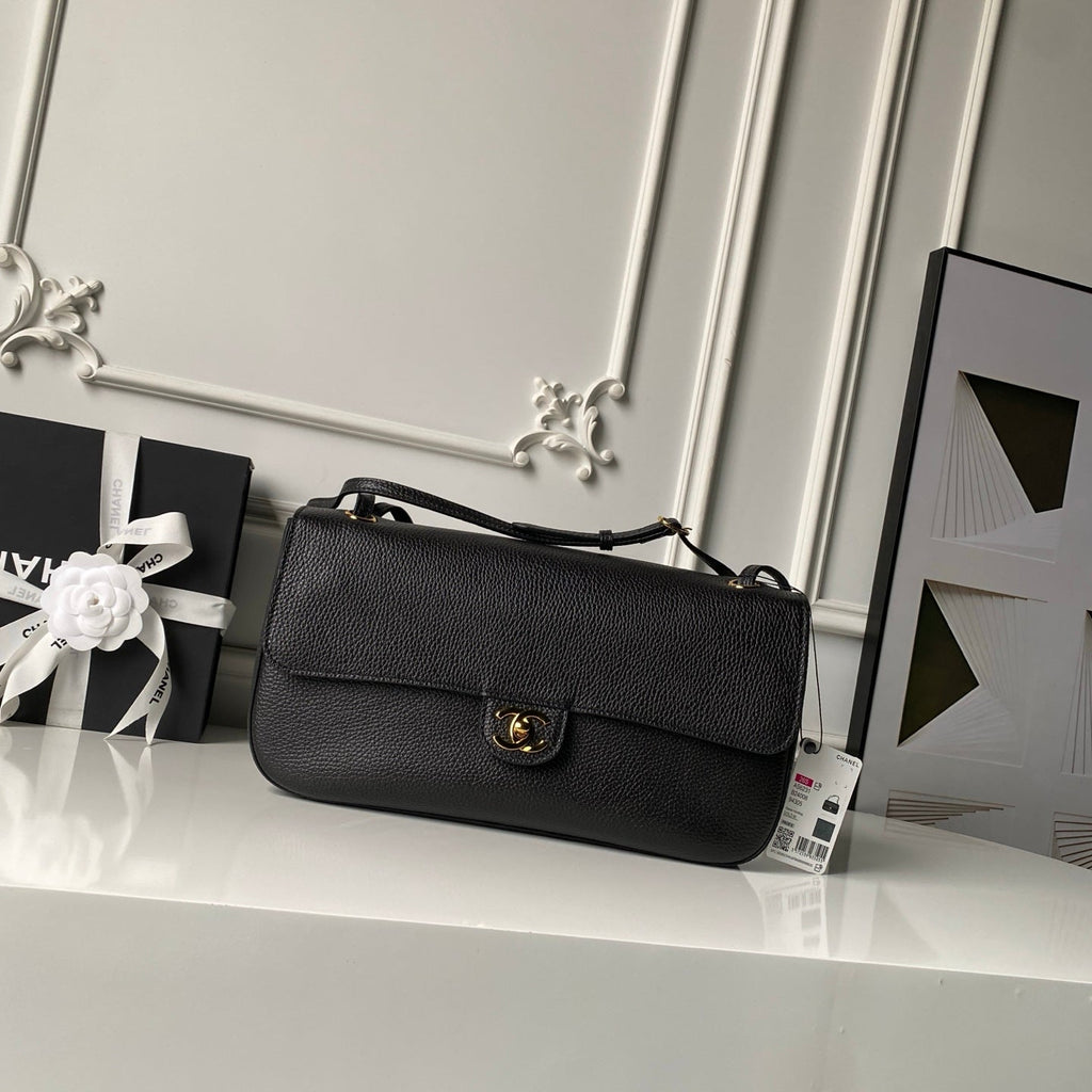 CHANEL 26S CC LOGO SHOULDER BAG 32 IN BLACK GRAINED CALFSKIN