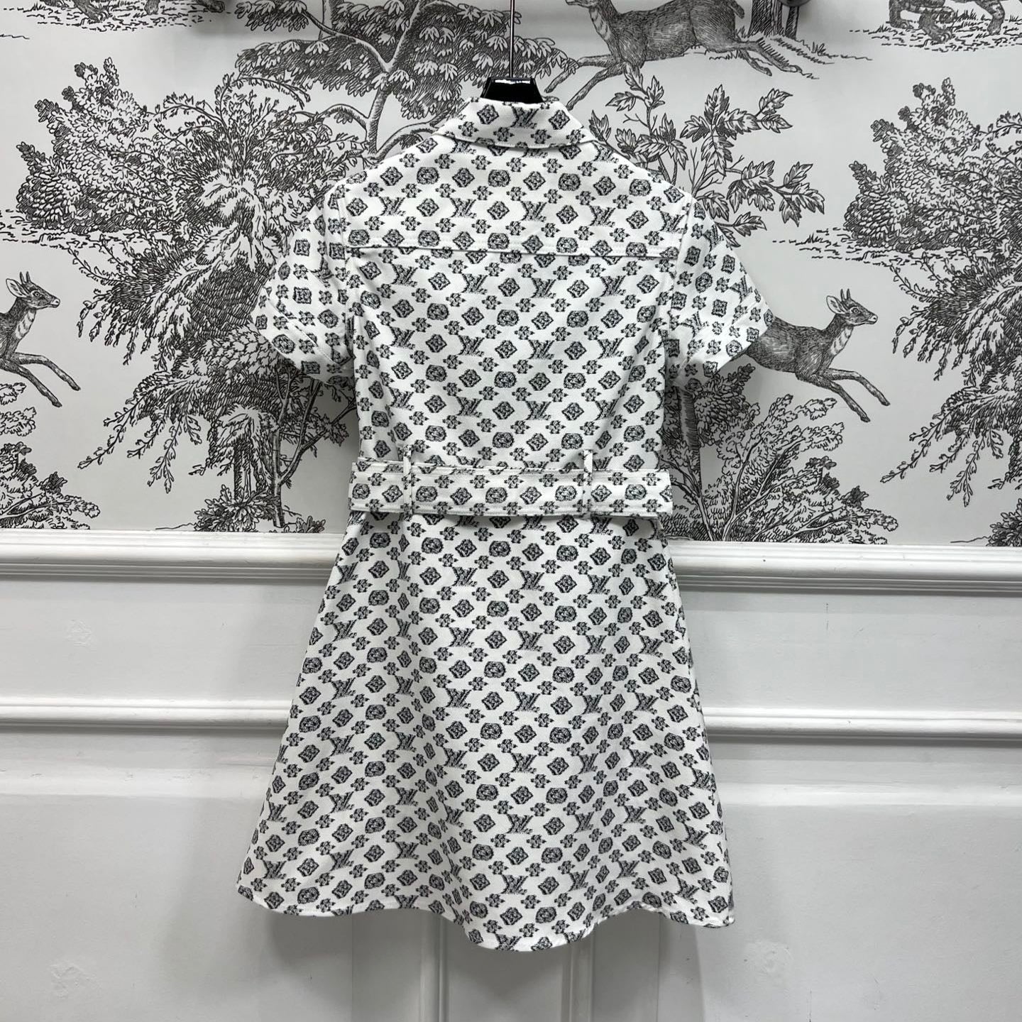 LV JACQUARD PATTERN ROUND NECK DENIM DRESS 274622
