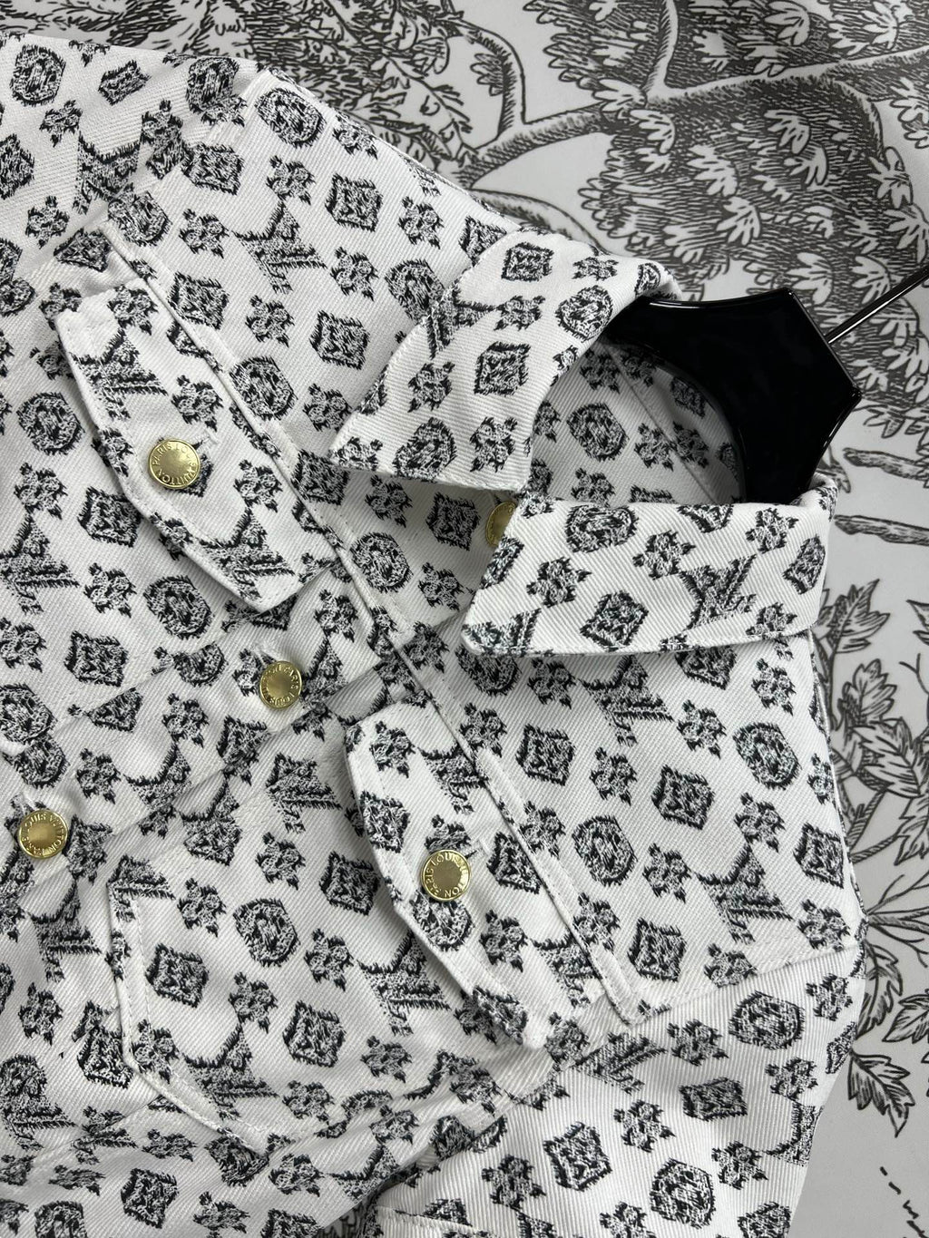 LV JACQUARD PATTERN ROUND NECK DENIM DRESS 274622