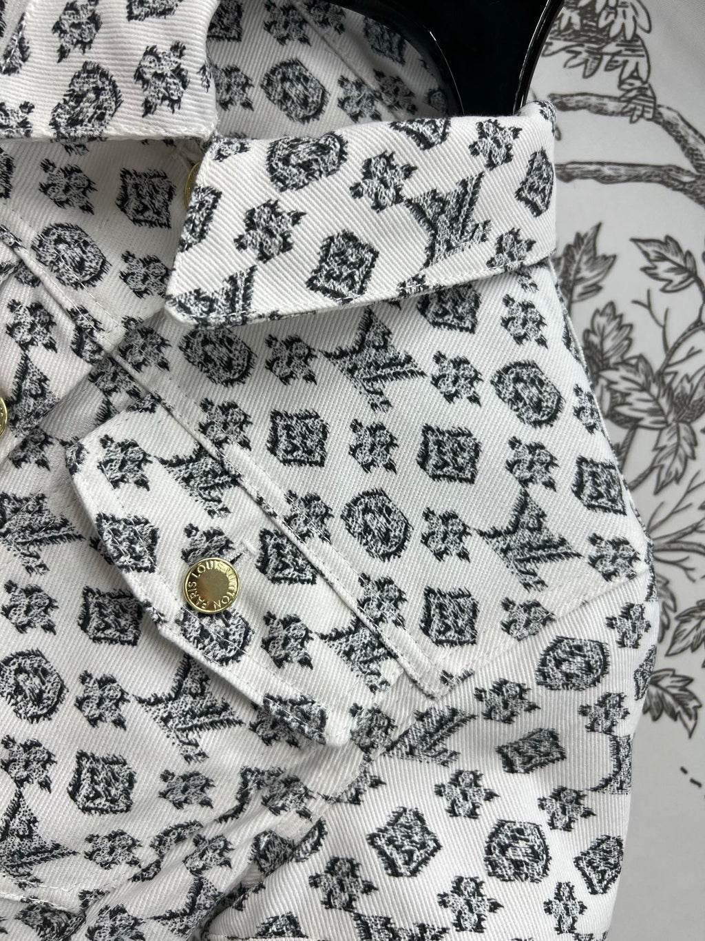 LV JACQUARD PATTERN ROUND NECK DENIM DRESS 274622
