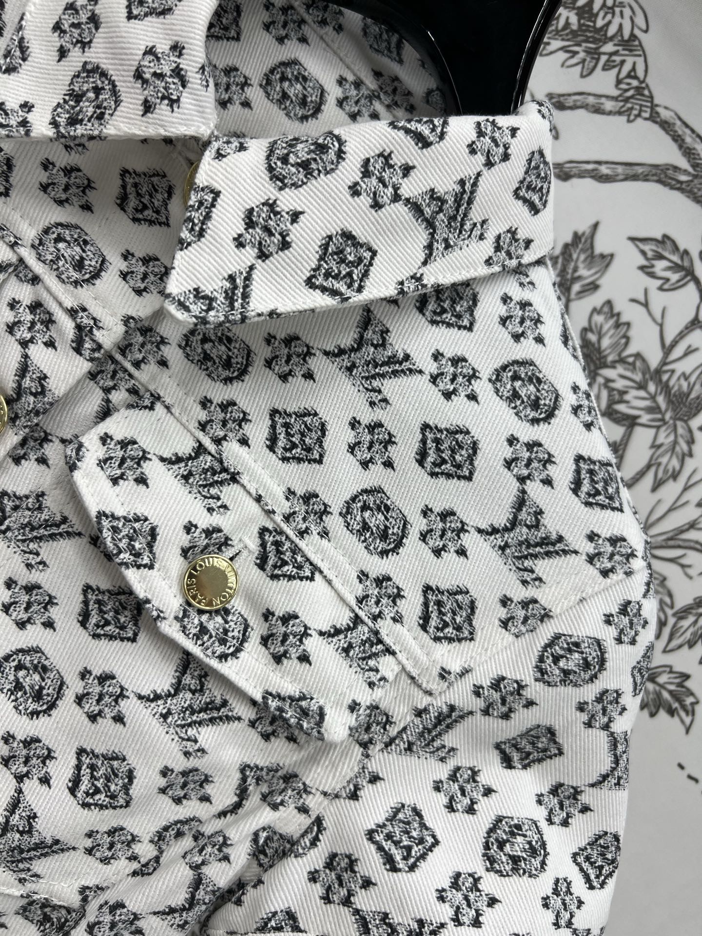 LV JACQUARD PATTERN ROUND NECK DENIM DRESS 274622