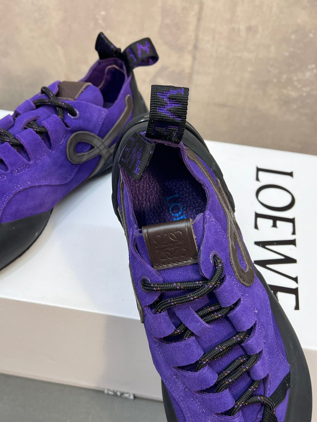 LOEWE 26S LACE UP SNEAKERS IN ROYAL PURPLE SUEDE AND RUBBER SOLE