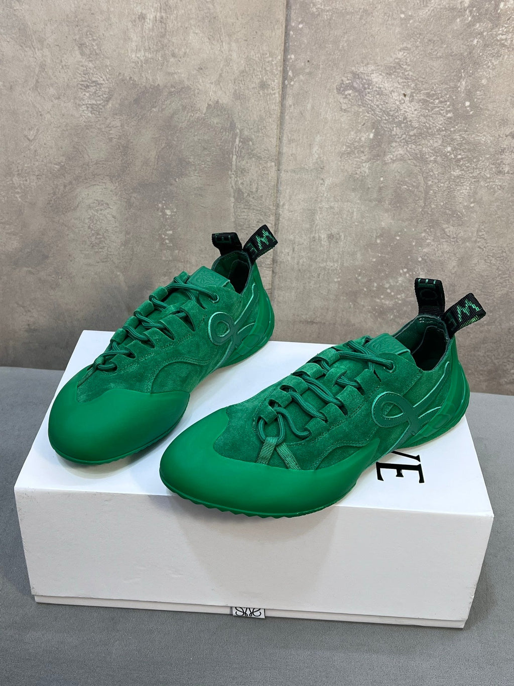 LOEWE 26S LACE UP SNEAKERS IN GREEN SUEDE AND RUBBER SOLE