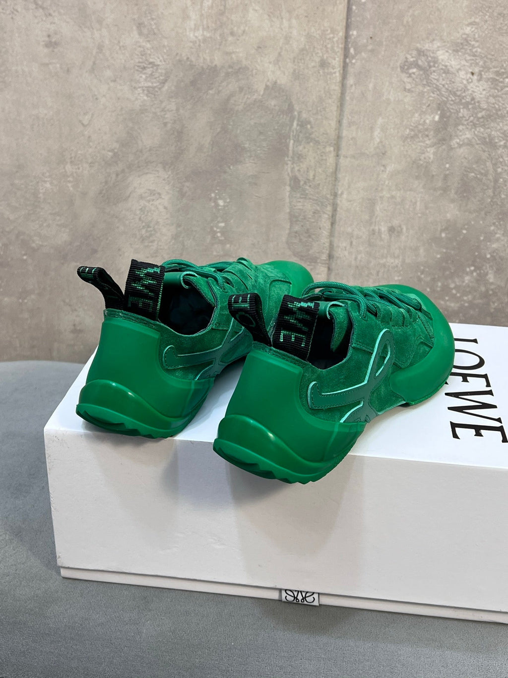 LOEWE 26S LACE UP SNEAKERS IN GREEN SUEDE AND RUBBER SOLE