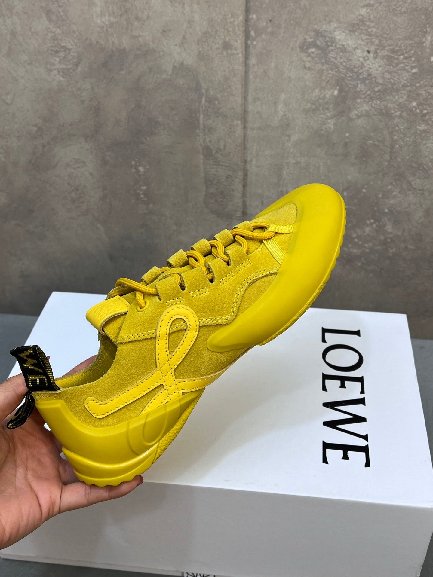 LOEWE 26S LACE UP SNEAKERS IN YELLOW SUEDE AND RUBBER SOLE