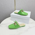 DIOR 26S PEARL-ACCENT BOW FLAT MULES IN FRESH GREEN GLOSSY CALFSKIN