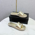 CHANEL 26S PLATFORM SLIDES IN GOLD LAMBSKIN WITH CC LOGO