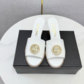 CHANEL 26S WEDGE HEELS IN WHITE LAMBSKIN WITH CC PEARL EMBELLISHED