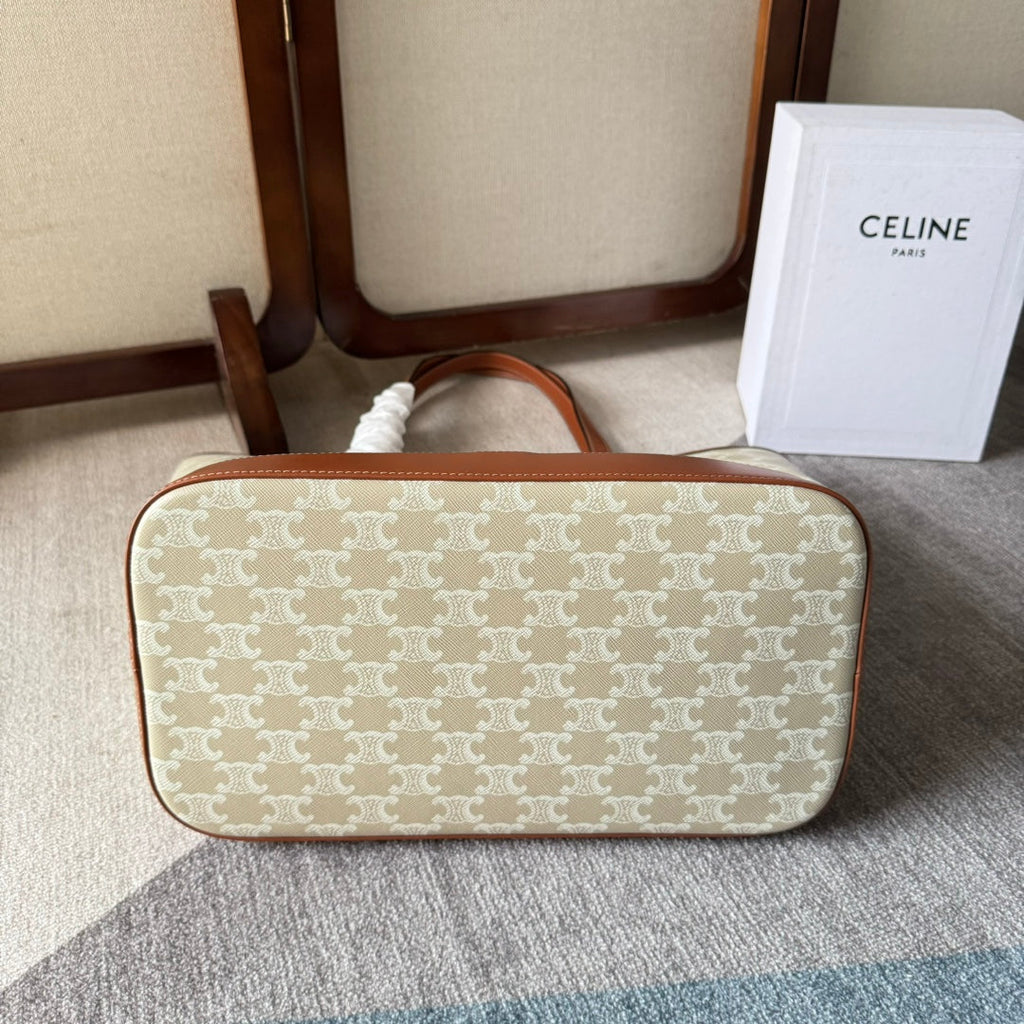 TRIOMPHE CANVAS 31.5 IN PRINTED CALFSKIN BROWN WHITE