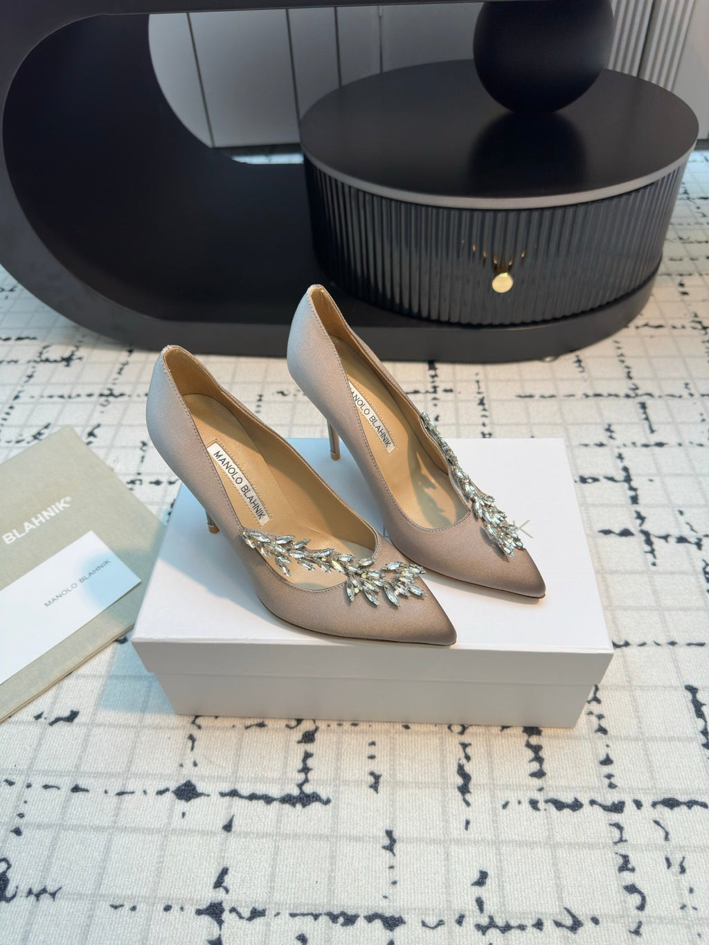 Lurum 90 Taupe Satin Crystal Embellished Pumps 868668