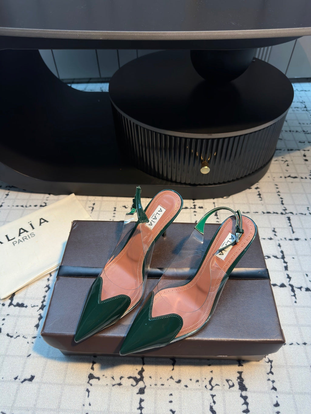 ALAIA HIGH SLINGBACK 25S 90 MM IN DARK GREEN CALFSKIN