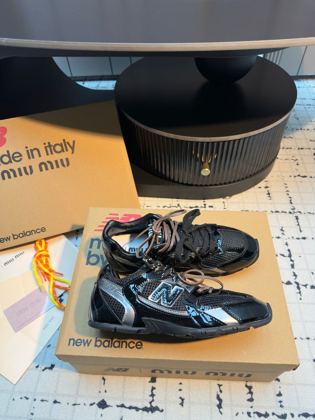 MIUMIU 26S RUNNING SNEAKERS IN BLACK CALFSKIN AND MESH RUBBER SOLE