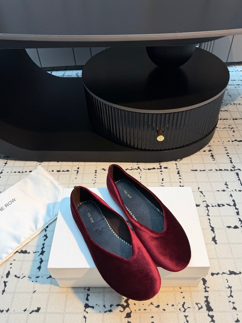 THE ROW 26S CLASSIC BALLET FLATS IN DARK RED VELVET