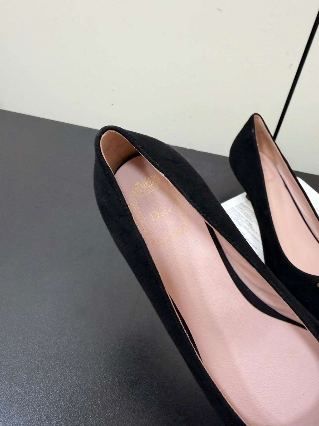 DIOR 26S POINTED-TOE HIGH HEELS 35MM IN BLACK SUEDE GOLD HARDWARE