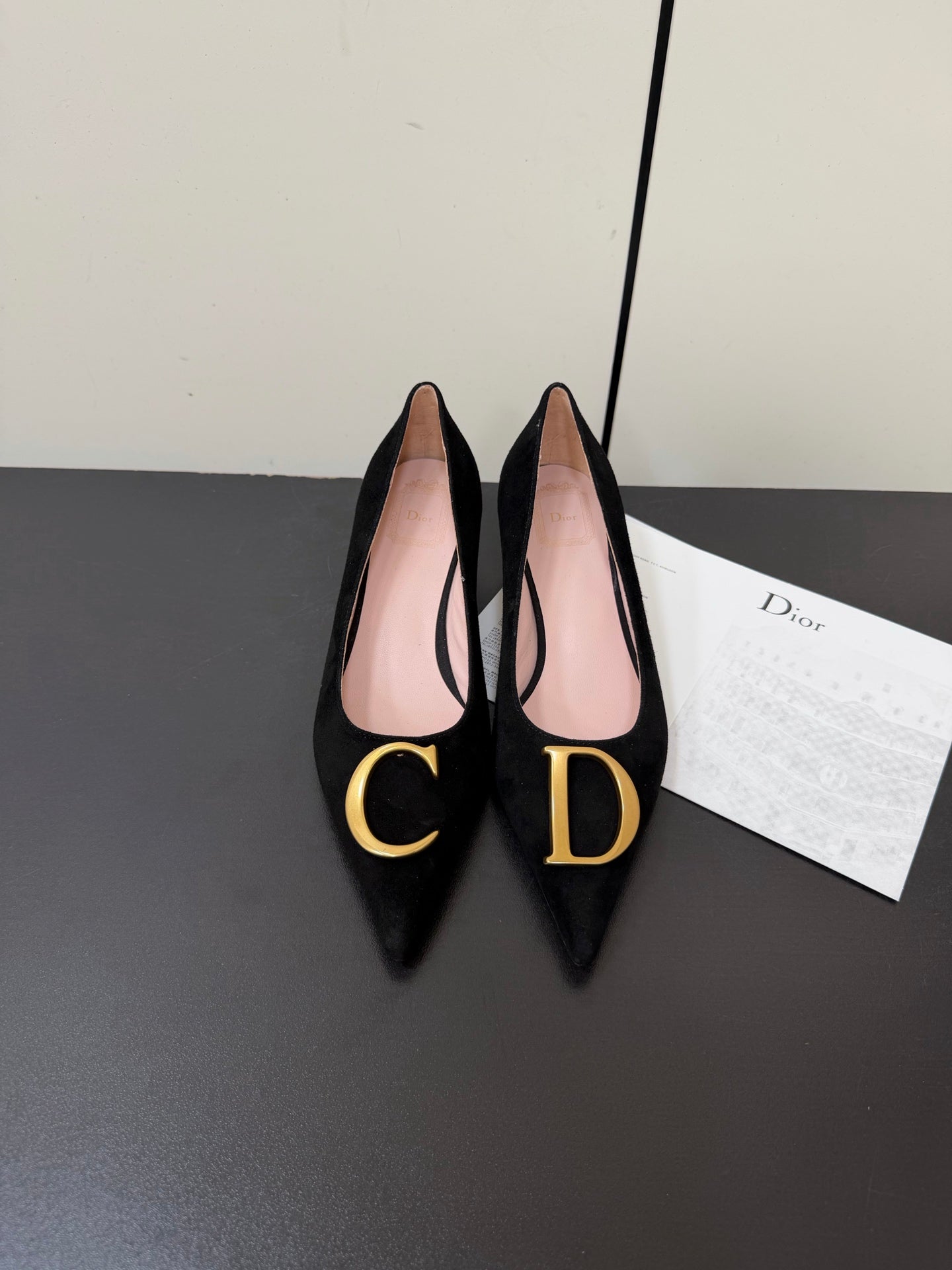 DIOR 26S POINTED-TOE HIGH HEELS 35MM IN BLACK SUEDE GOLD HARDWARE