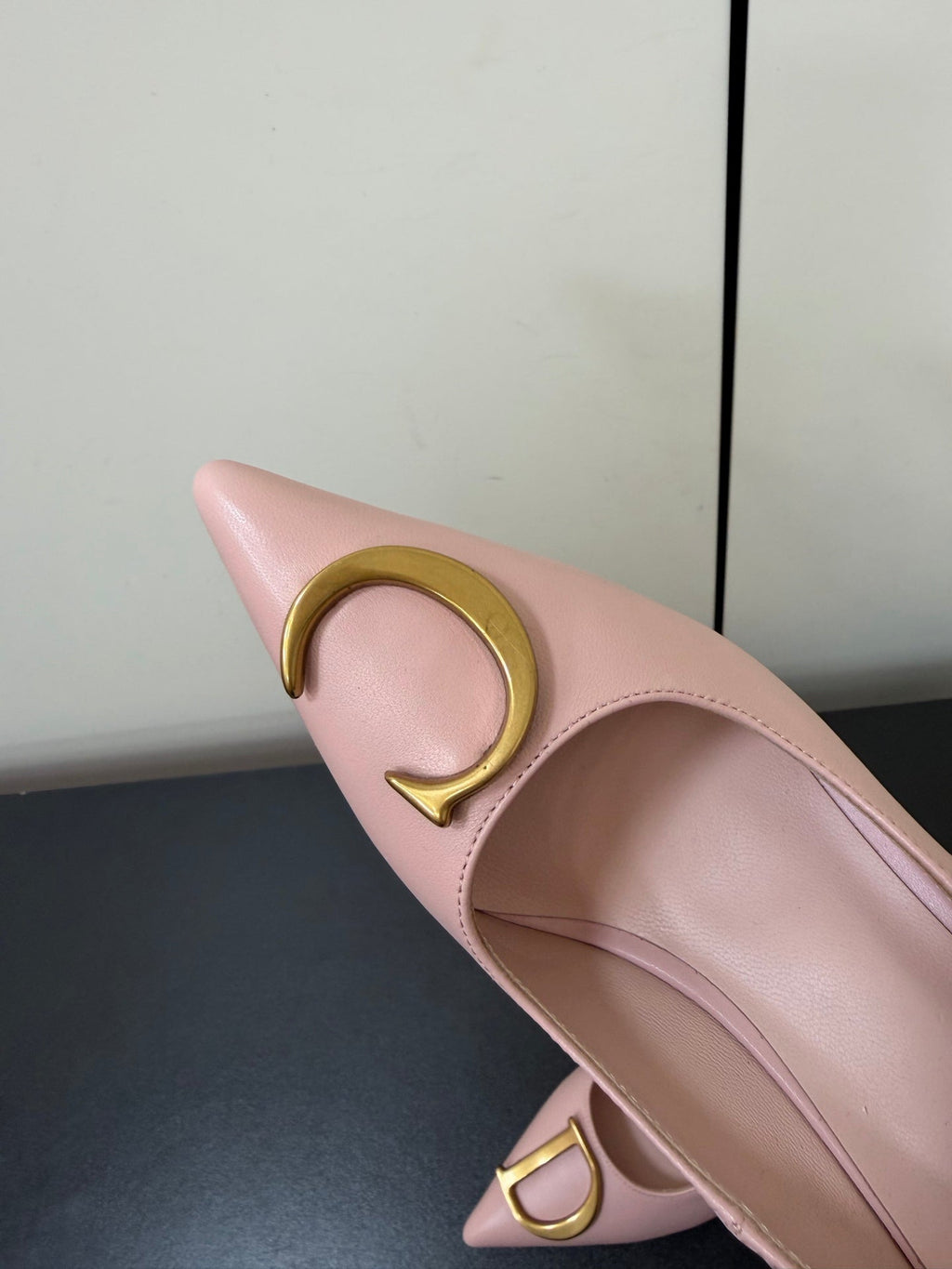 DIOR 26S POINTED-TOE HIGH HEELS 70MM IN PINK CALFSKIN GOLD HARDWARE