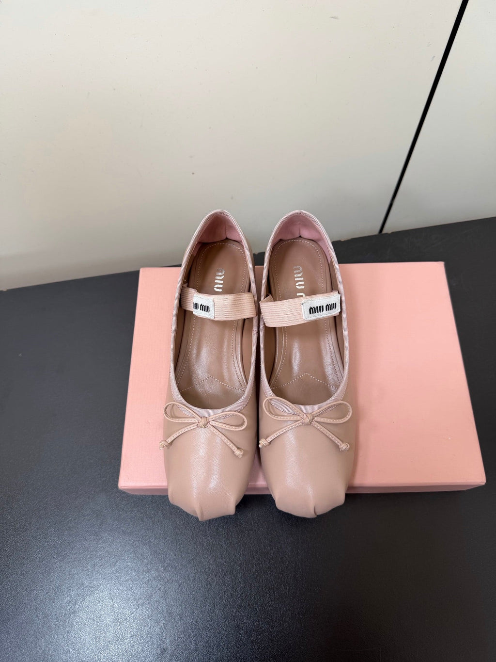 MIUMIU 26S FAIRY BALLET FLATS IN DARK NUDE CALFSKIN