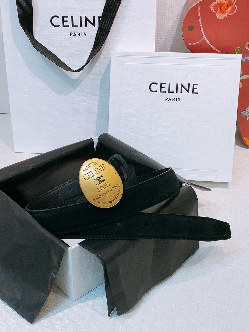 TRIOMPHE BELT 2.5 CM IN BLACK CALFSKIN GOLD HARDWARE 631597