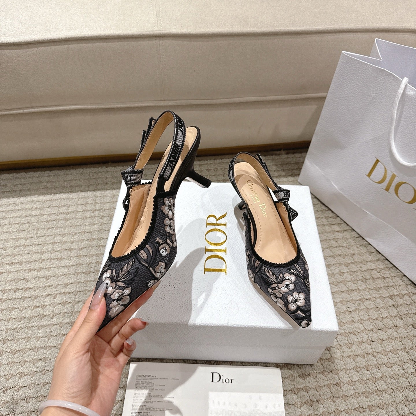 SLINGBACK J'ADIOR BLOSSOM FLORAL 65MM BLACK LACE
