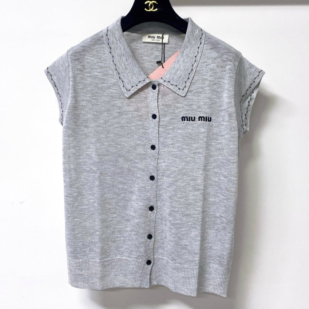 MIUMIU 26S SLEEVELESS KNIT POLO TOP 1167
