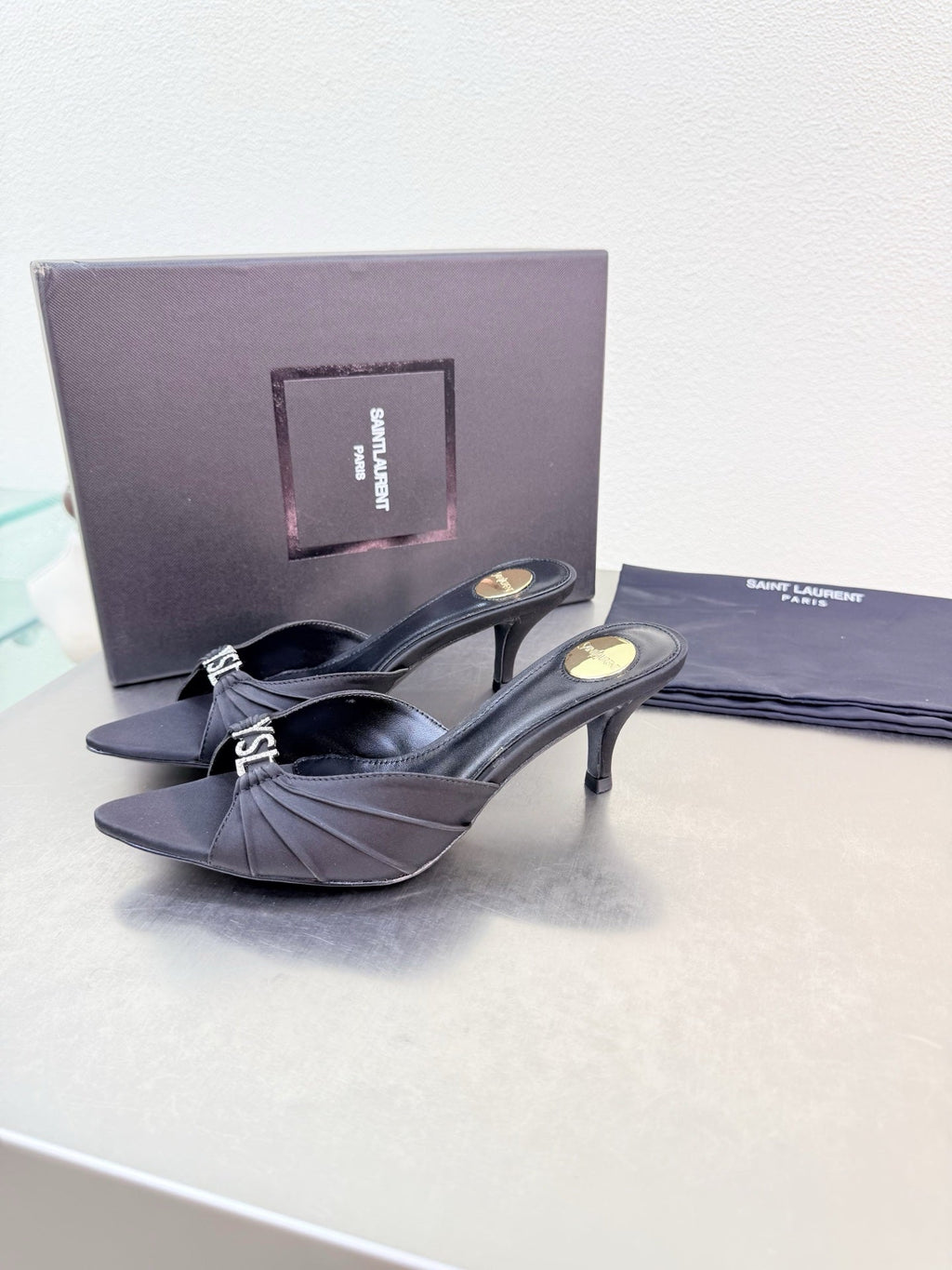 YSL 26S HIGH HEEL SANDALS 65 MM IN BLACK FABRIC