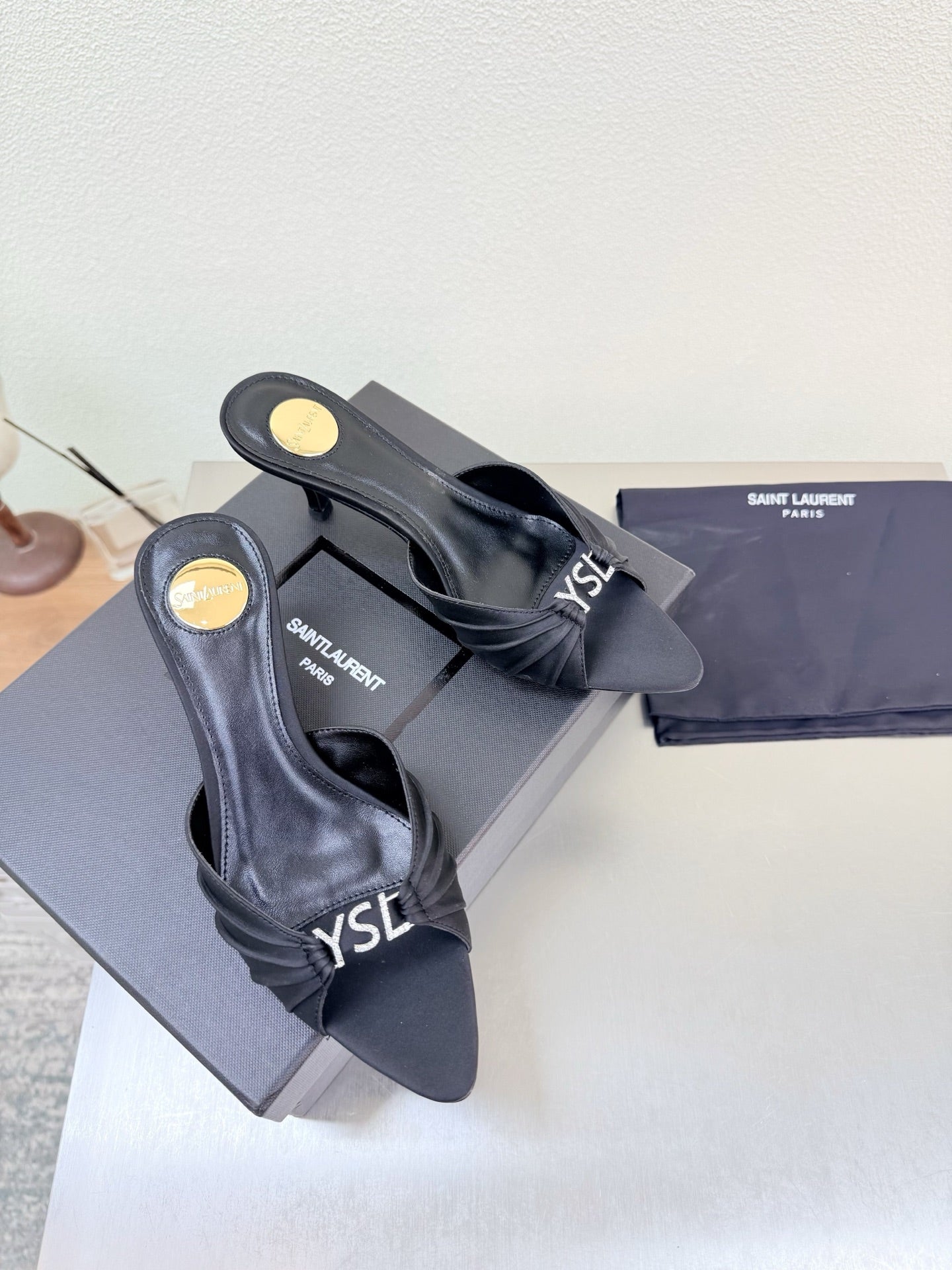 YSL 26S HIGH HEEL SANDALS 65 MM IN BLACK FABRIC
