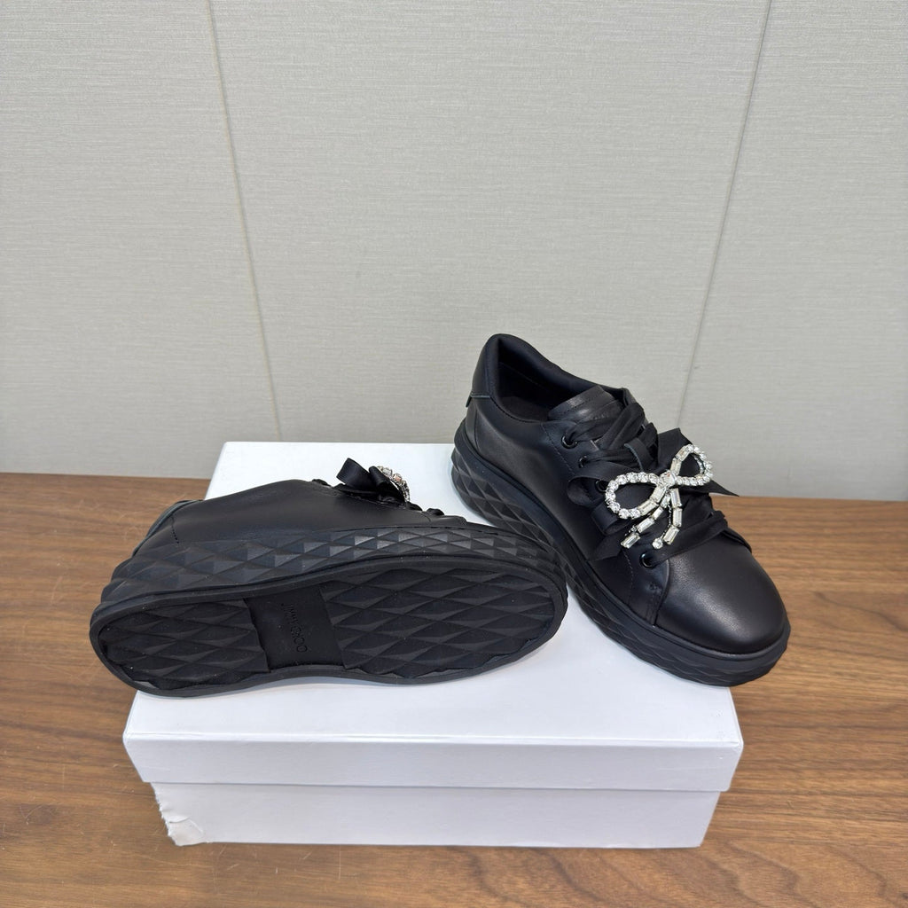 JIMMY CHOO 26S SNEAKERS 55 MM IN BLACK CALFSKIN WITH CRYSTAL BOW