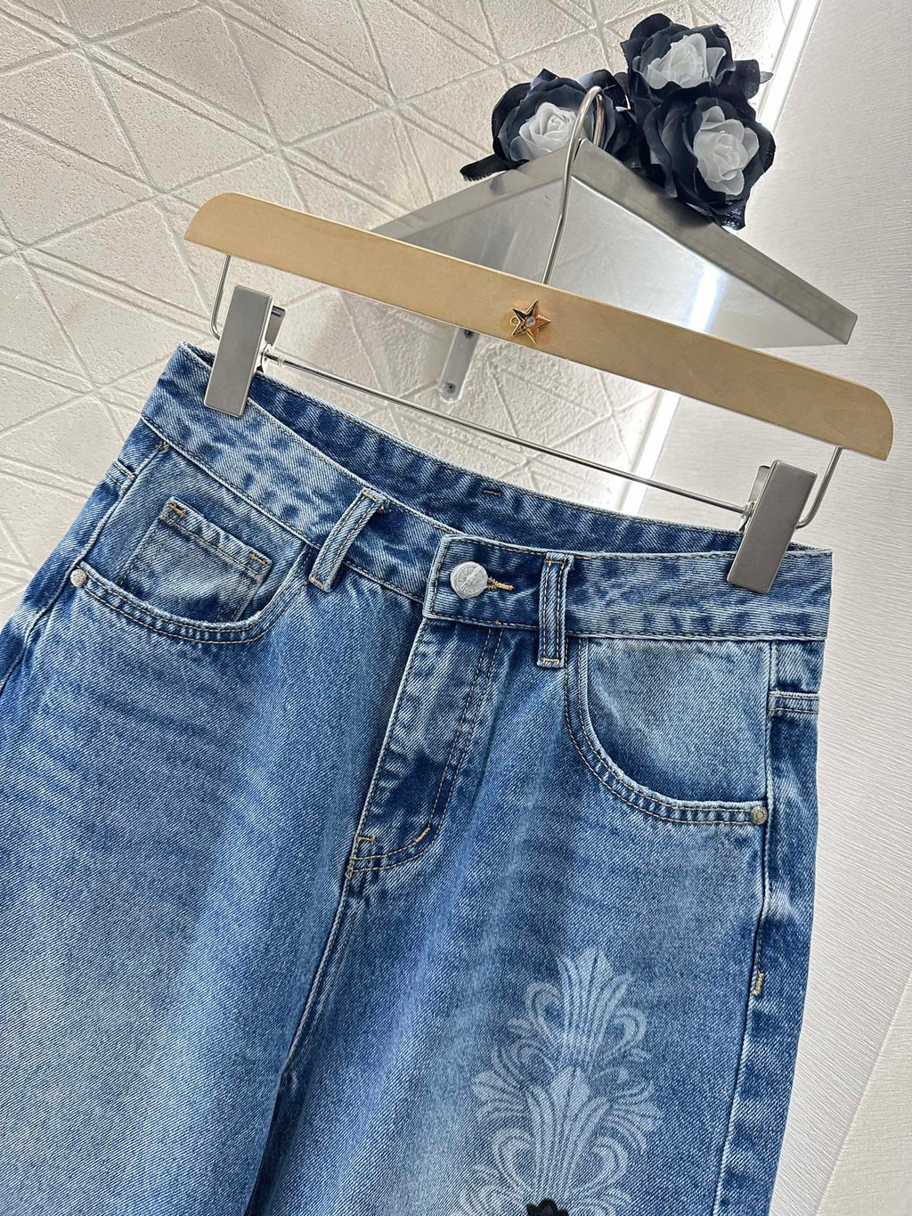 CHROME HEARTS HIGH-WAIST LASER-CUT DENIM PANTS