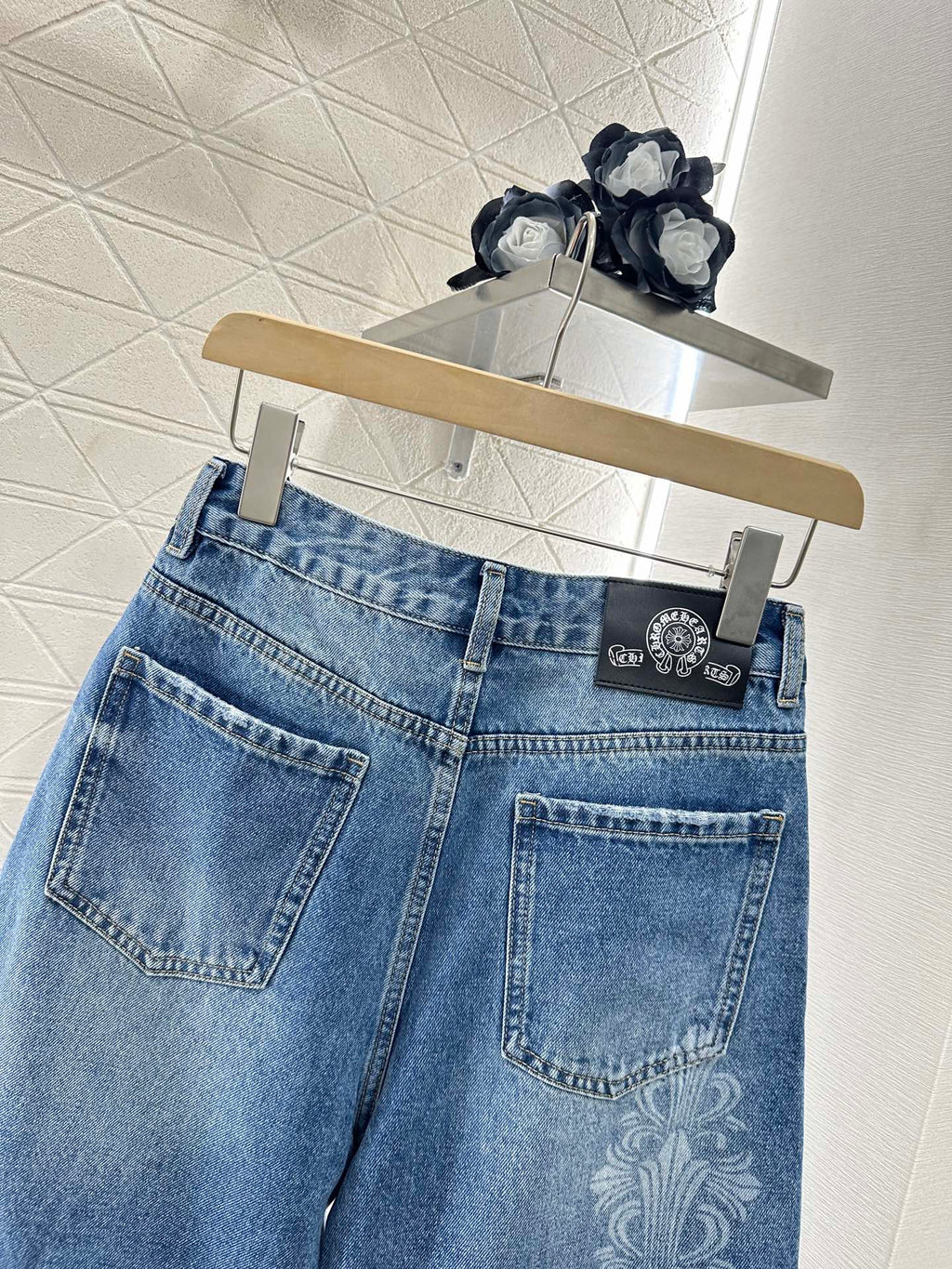 CHROME HEARTS HIGH-WAIST LASER-CUT DENIM PANTS