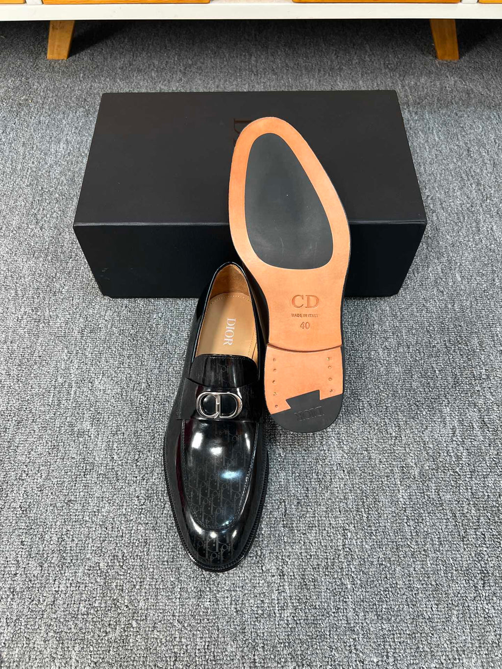 CD SYMBOL GRANVILLE LOAFER  GLOSSY BLACK MONOGRAM LAMBSKIN