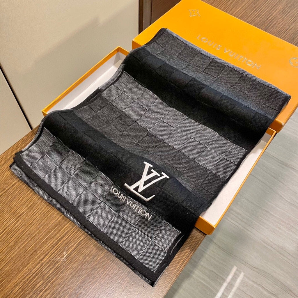 DAMIER HERITAGE SCARF 180 CM IN BLACK MIX GRAY CASHMERE 391150