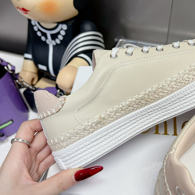 TELMA LACE-UP SNEAKER IN CREAM BEIGE LAMBSKIN AND RAFFIA
