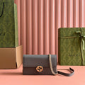 INTERLOCKING WOC 20 IN GRAY GRAINY CALFSKIN GOLD HARDWARE