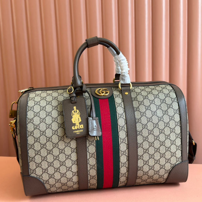 SAVOY MEDIUM DUFFLE BAG 44 IN BEIGE AND EBONY GG SUPREME CANVAS