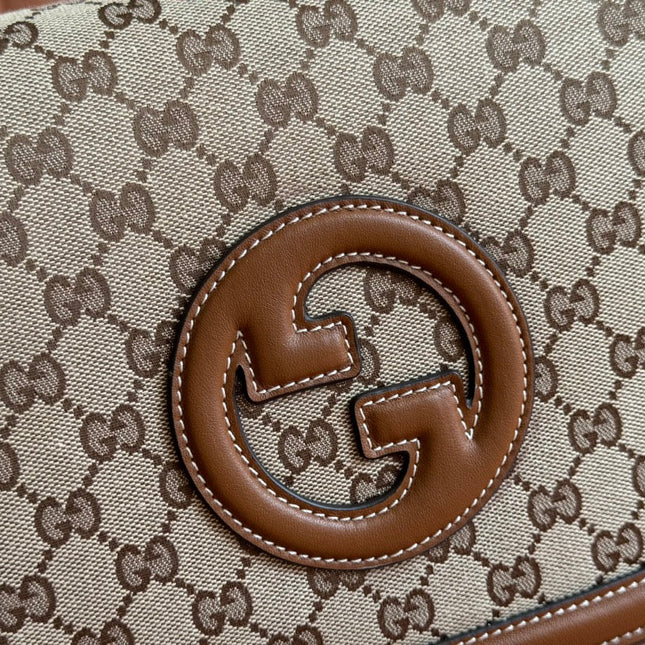 BLONDIE LARGE TOP HANDLE BAG 32 IN BEIGE AND DARK BROWN CANVAS BROWN CALFSKIN