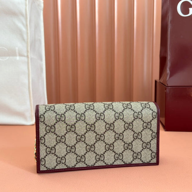 HORSEBIT 1955 WALLET ON CHAIN 19 IN BEIGE DARK BROWN NEW GG AND ROSSO ANCORA RED CALFSKIN