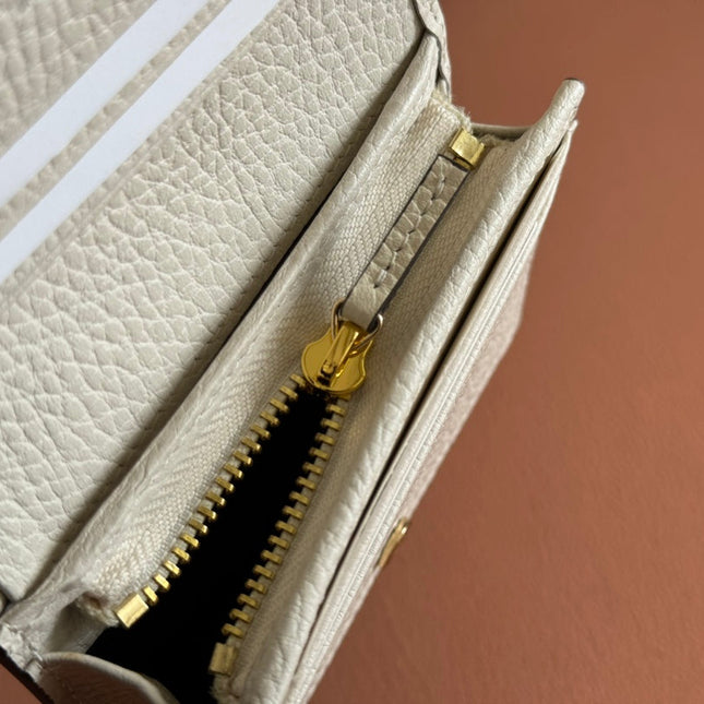 MARMONT BI-COLOUR CARD CASE WALLET 11 IN BEIGE EBONY GG CANVAS WHITE CALFSKIN