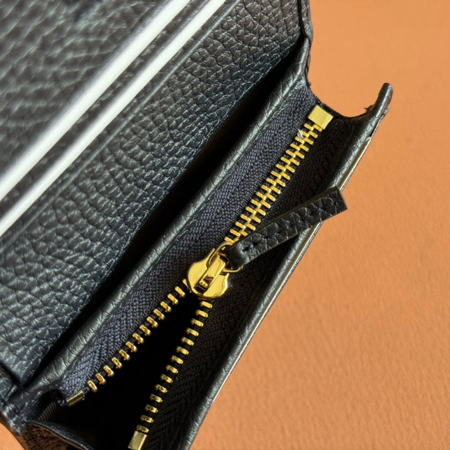 MARMONT BI-COLOUR CARD CASE WALLET 11 IN BLUE BEIGE EBONY GG CANVAS BLACK CALFSKIN