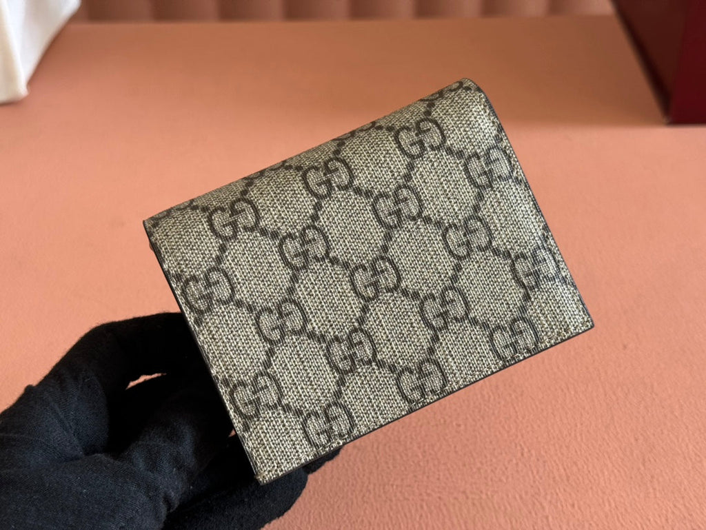 MARMONT BI-COLOUR CARD CASE WALLET 11 IN BEIGE EBONY GG CANVAS PINK CALFSKIN