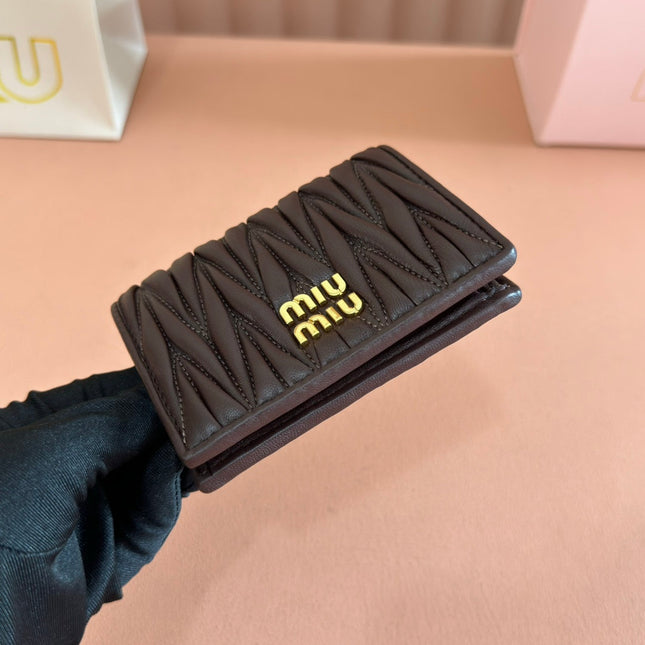 SMALL MATELASSÉ NAPPA LEATHER CARD HOLDER DARK BROWN