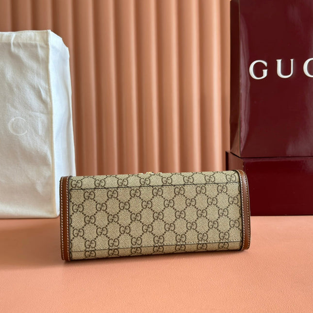 GUCCI 25S PADLOCK BAG 26 IN BEIGE CANVAS AND BROWN CALFSKIN