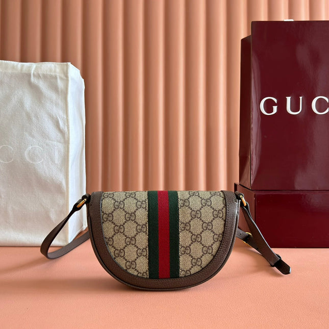 GUCCI 25S OPHIDIA MINI BAG 20 IN DARK BEIGE CANVAS AND BROWN CALFSKIN