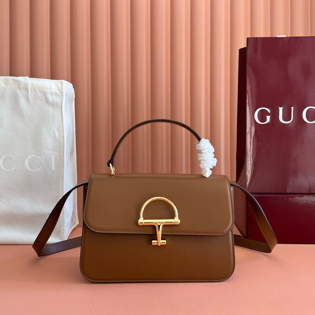 GUCCI 26S SIENA TOP HANDLE BAG 25 IN BROWN CALFSKIN