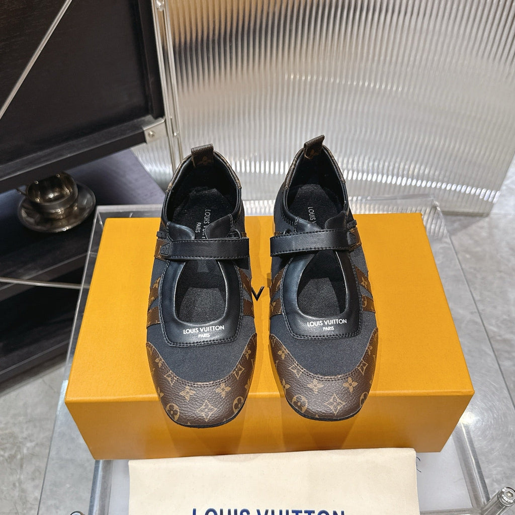 LV 26S SNEAKERINA MARY JANE IN BLACK AND DARK BROWN CALFSKIN