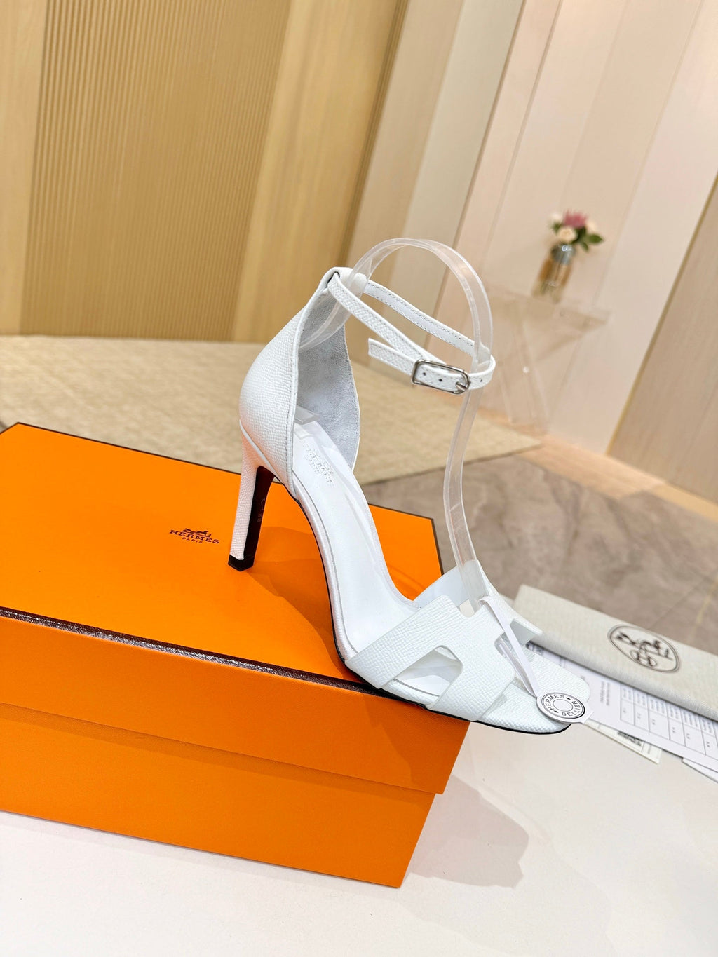 HM 26S H HIGH HEEL SANDALS 90MM IN WHITE GRAINED CALFSKIN