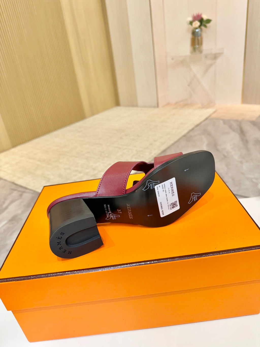 HM 26S HELIA SANDAL 70MM IN DARK RED CALFSKIN