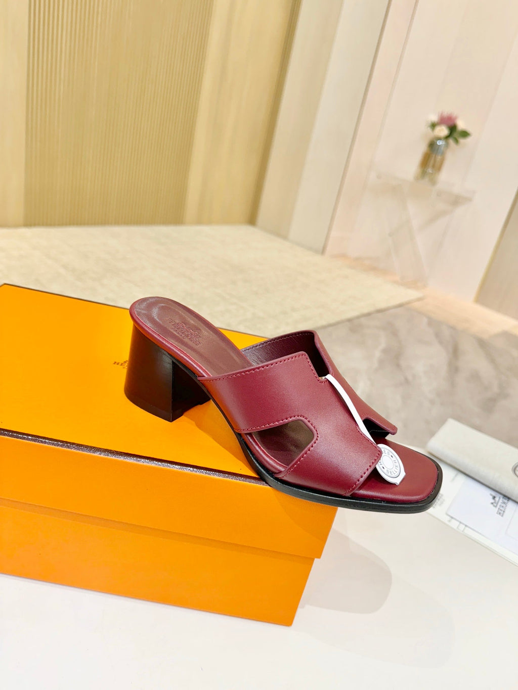 HM 26S HELIA SANDAL 70MM IN DARK RED CALFSKIN