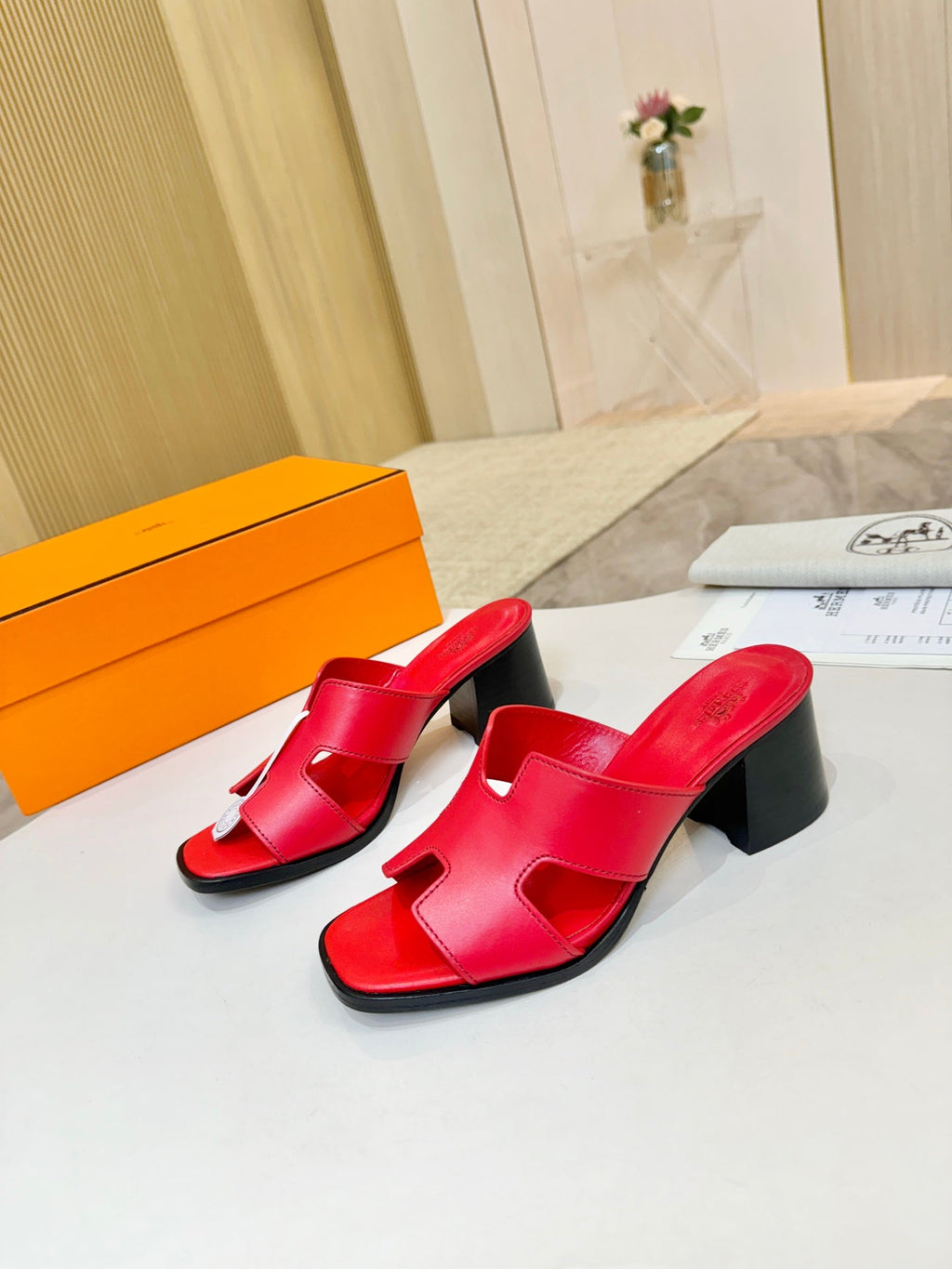 HM 26S HELIA SANDAL 70MM IN RED CALFSKIN