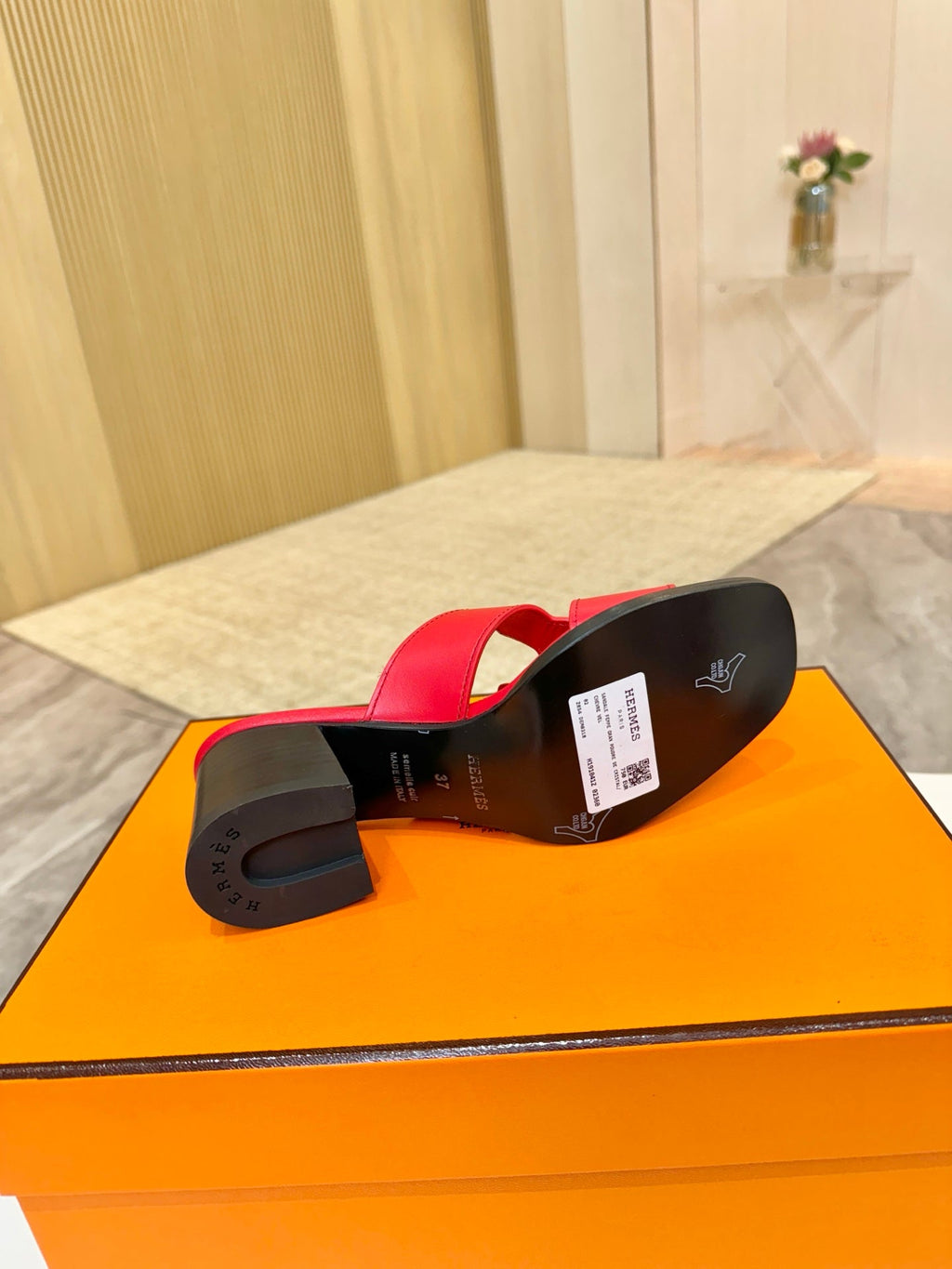 HM 26S HELIA SANDAL 70MM IN RED CALFSKIN