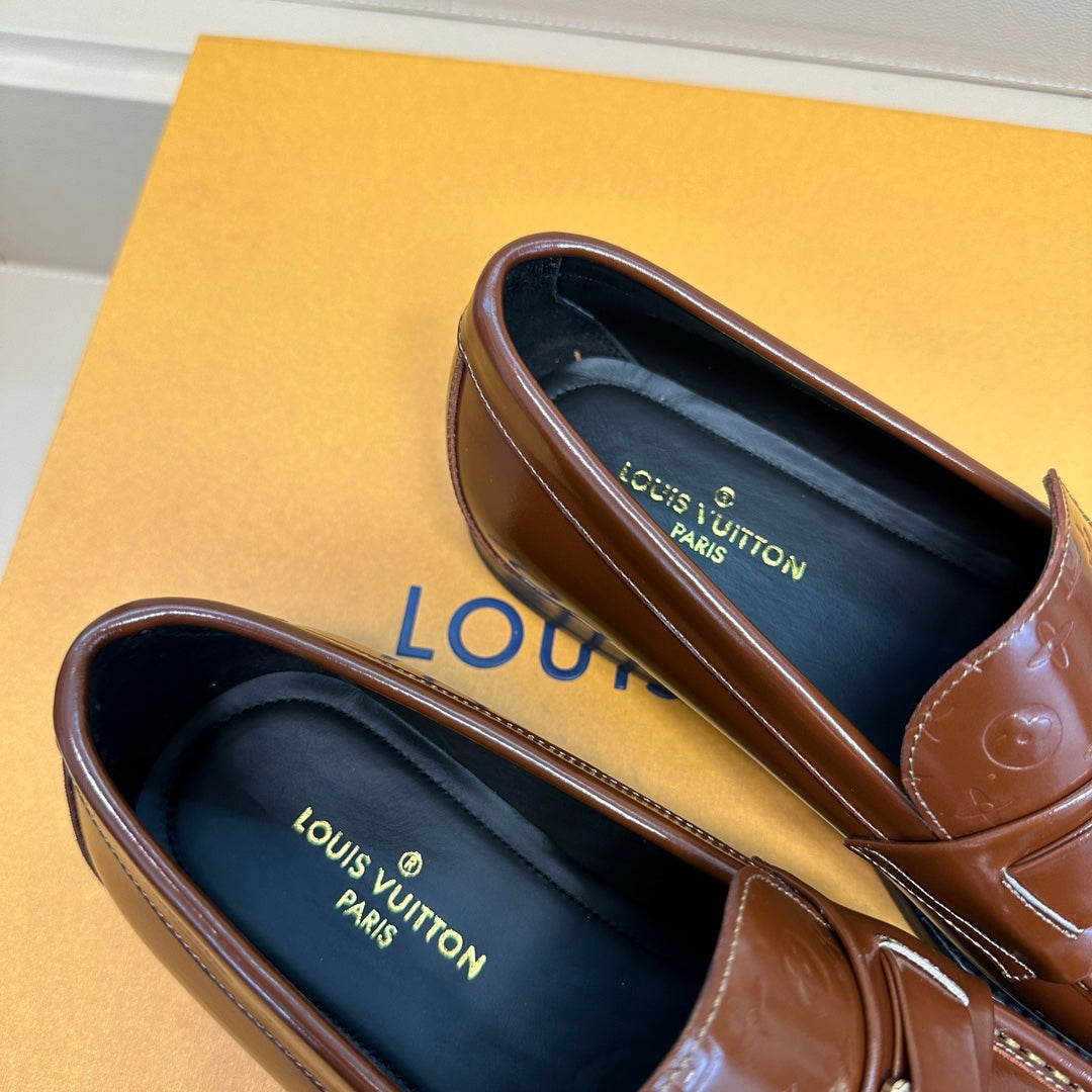 LV MAJOR LOAFER GLOSSY CHOCOLATE BROWN EMBOSSED CALFSKIN